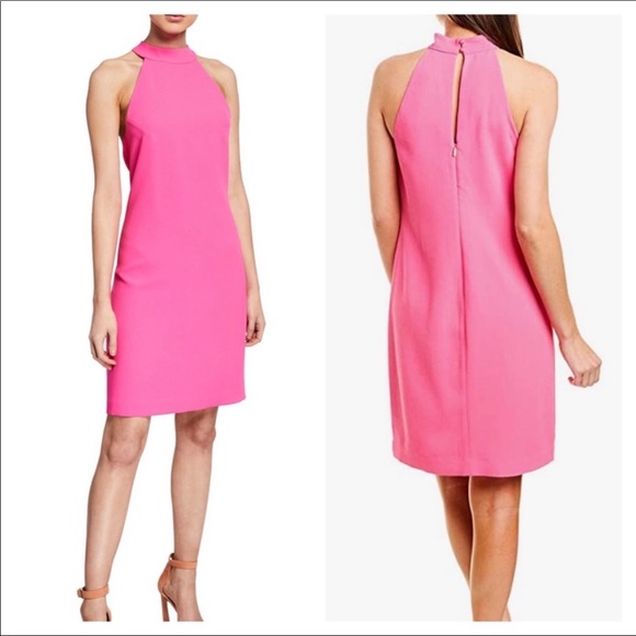Trina Turk NWT Bright Pink Wanderlust Crepe Halter Cocktail Dress - Picture 1 of 4